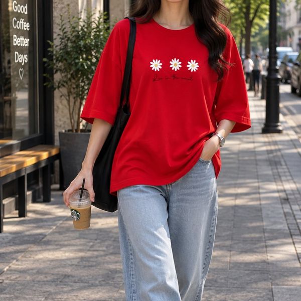 تیشرت چاپی گل باکسی