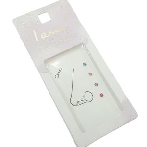 پک پنج عددی پرسینگ بینی نگین رنگی و حلقه ای جنس نقره عیار 925 ، کد 053