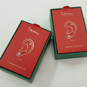 خرید انلاین پک کادویی گوشواره گلگوش و پیرسینگ نقره عیار 925 ، نگین دار ، کد 077