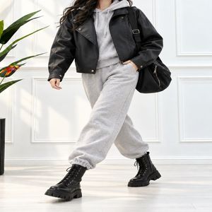 خرید اینترنتی قیمت کت چرم زنانه یقه برشکا آستردار