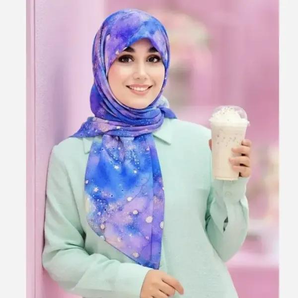 روسری نخ کاستوم طرح ساحل سایز 140 دور چرخ دوز