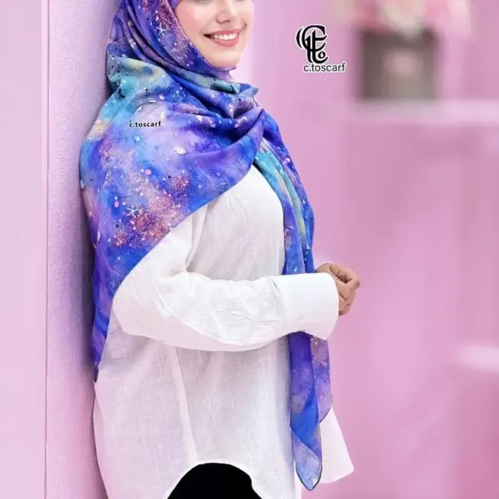 خرید اینترنتی قیمت روسری نخ کاستوم طرح ساحل سایز 140 دور چرخ دوز