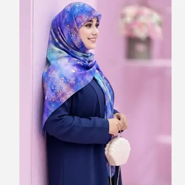 روسری نخ کاستوم طرح ساحل سایز 140 دور چرخ دوز