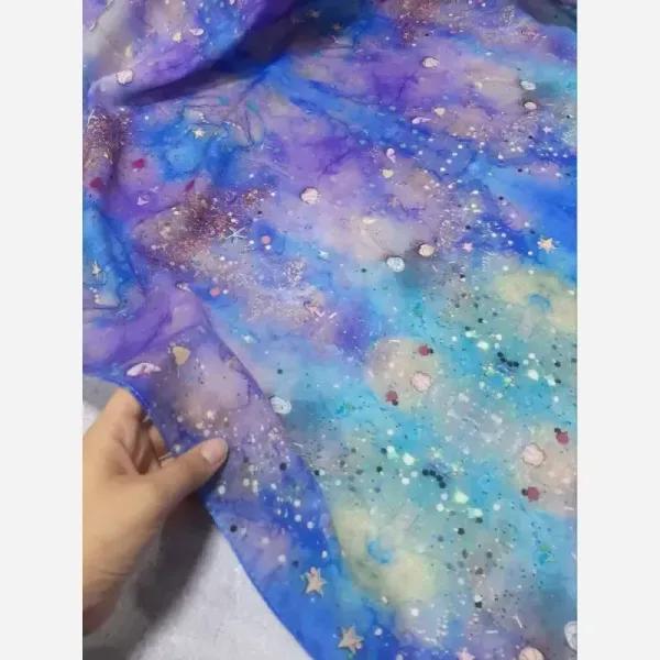 روسری نخ کاستوم طرح ساحل سایز 140 دور چرخ دوز