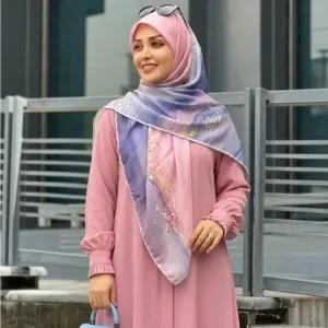 خرید اینترنتی قیمت روسری نخی کاستوم طرح رزین فیروزه قواره بزرگ 140 سانت چرخ دوز