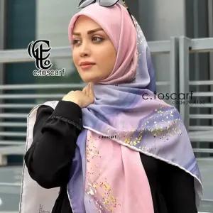 خرید اینترنتی قیمت روسری نخی کاستوم طرح رزین فیروزه قواره بزرگ 140 سانت چرخ دوز