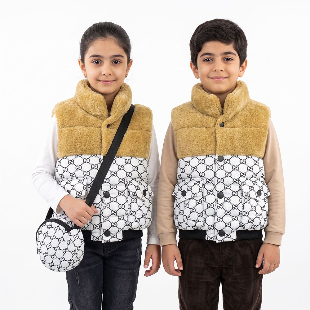 خرید اینترنتی قیمت پافر بچه گانه GG بالا خز سفید کد 11909