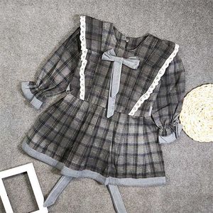 خرید اینترنتی قیمت پیراهن یقه چین دخترانه چهار خانه کد 7541
