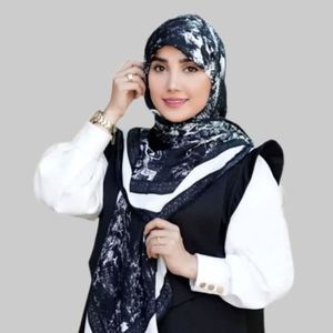 روسری نخ کجراه کشمیر سفید مشکی متریال وارداتی