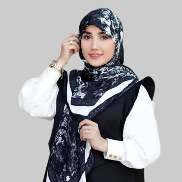 روسری نخ کجراه کشمیر سفید مشکی متریال وارداتی