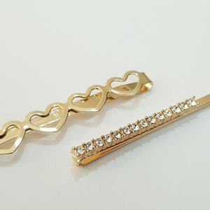 قیمت پک گیره مو دو عددی طلایی قلبی و نگین تنیسی ، جنس استیل