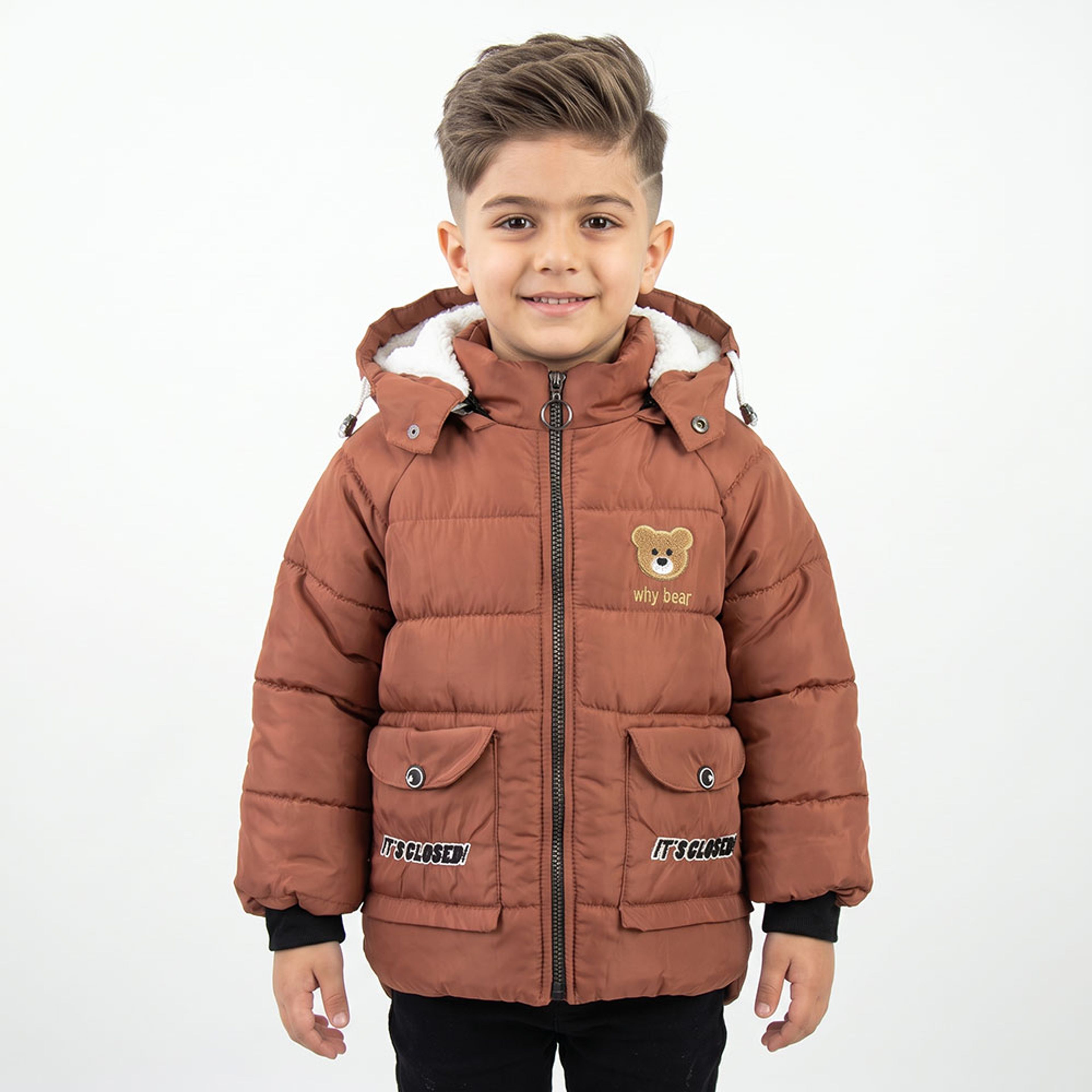 خرید اینترنتی قیمت کاپشن پسرانه best تدی آجری کد 11960