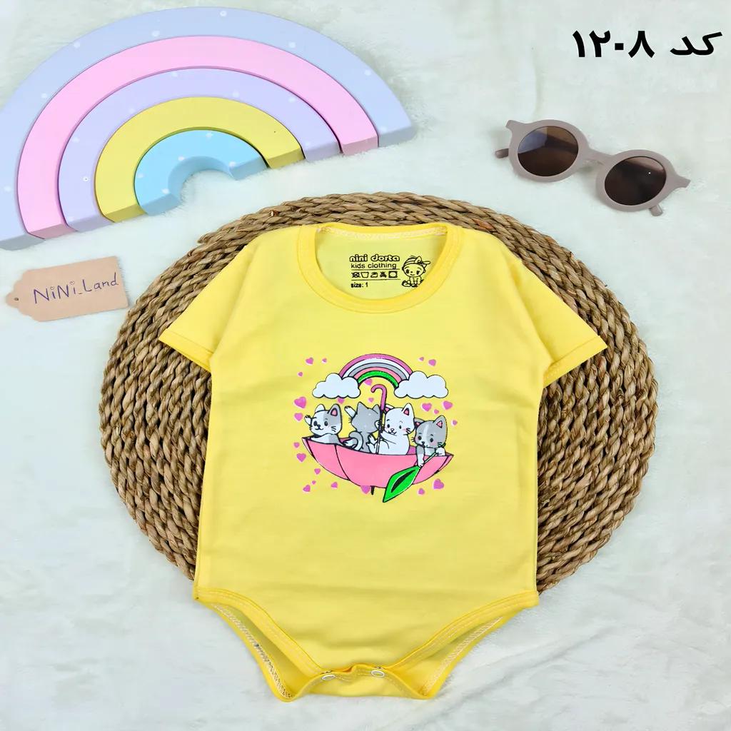 خرید اینترنتی قیمت زیردکمه (بادی) آستین دار طرح گربه و چتر کد 1208