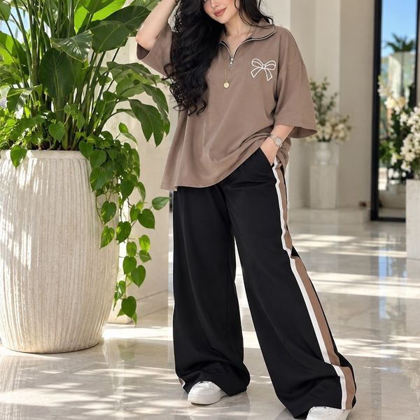 تیشرت شلوار ست اسپرت زنانه گلکسی پنبه تن خور شیک نرم.