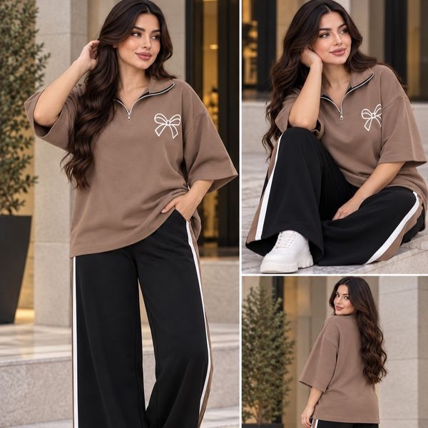 تیشرت شلوار ست اسپرت زنانه گلکسی پنبه تن خور شیک نرم.