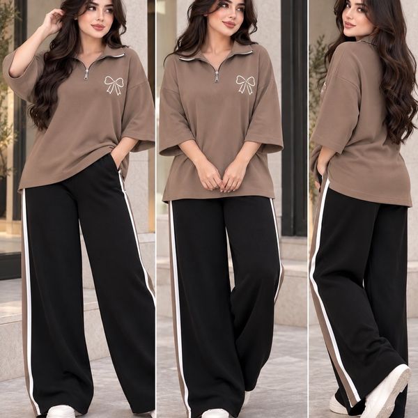 تیشرت شلوار ست اسپرت زنانه گلکسی پنبه تن خور شیک نرم.