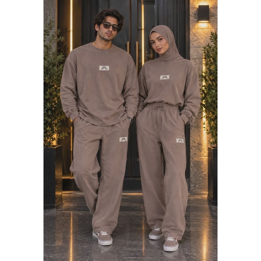 خرید اینترنتی قیمت ست دورس و شلوار بگ دو نخ پنبه Oversize رنگ شکلاتی