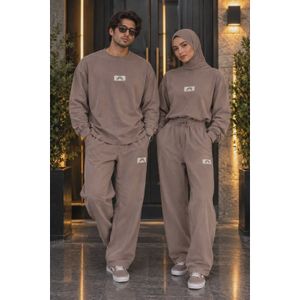 ست دورس و شلوار بگ دو نخ پنبه Oversize رنگ شکلاتی