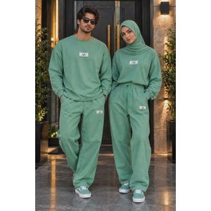 ست دورس و شلوار بگ دو نخ پنبه Oversize رنگ سبز