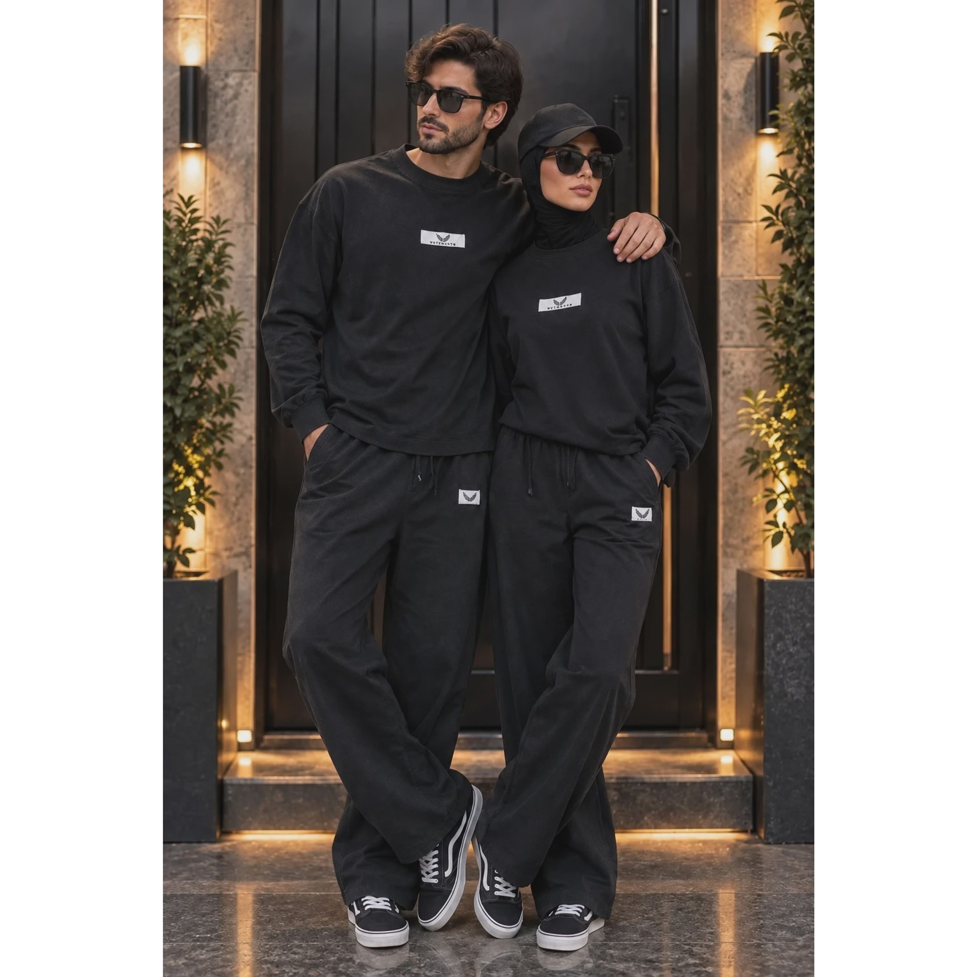 خرید اینترنتی قیمت ست دورس و شلوار بگ دو نخ پنبه کاپلی Oversize رنگ مشکی