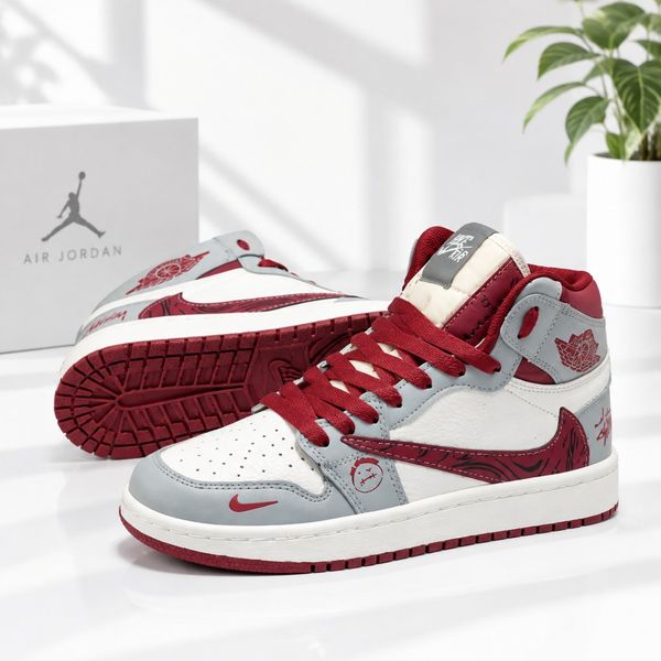 کتانی ساقدار جردن تراویس استاسی طوسی زرشکی Nike Jordan Travis Stussy