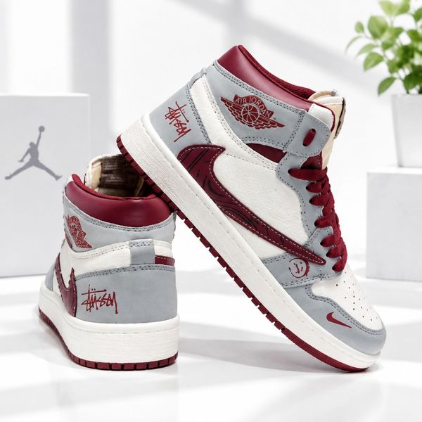 کتانی ساقدار جردن تراویس استاسی طوسی زرشکی Nike Jordan Travis Stussy