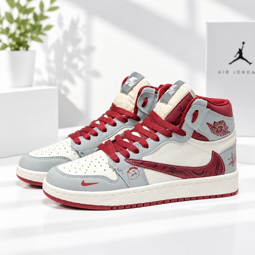 فروش اینترنتی کتانی ساقدار جردن تراویس استاسی طوسی زرشکی Nike Jordan Travis Stussy