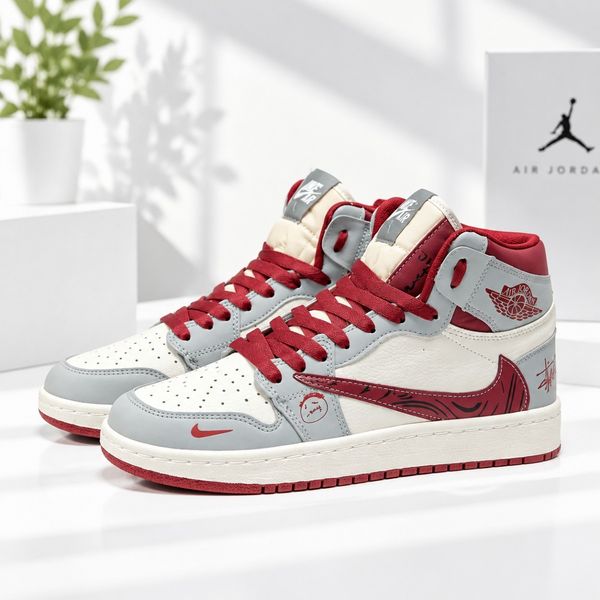 کتانی ساقدار جردن تراویس استاسی طوسی زرشکی Nike Jordan Travis Stussy