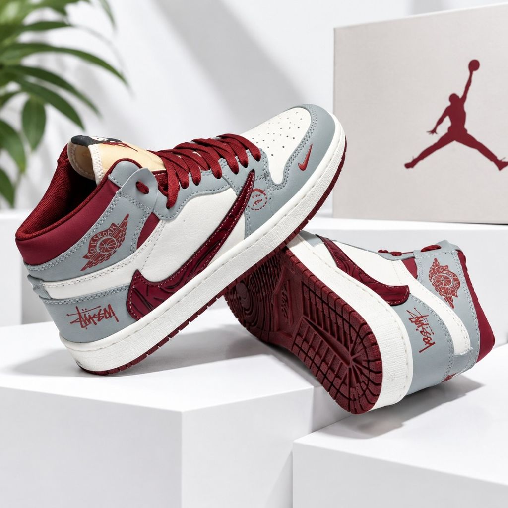 قیمت ارزان کتانی ساقدار جردن تراویس استاسی طوسی زرشکی Nike Jordan Travis Stussy