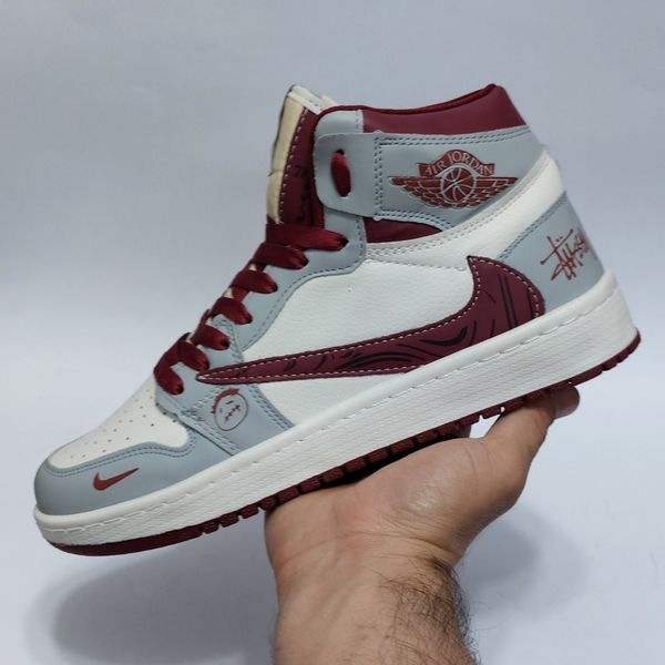 کتانی ساقدار جردن تراویس استاسی طوسی زرشکی Nike Jordan Travis Stussy