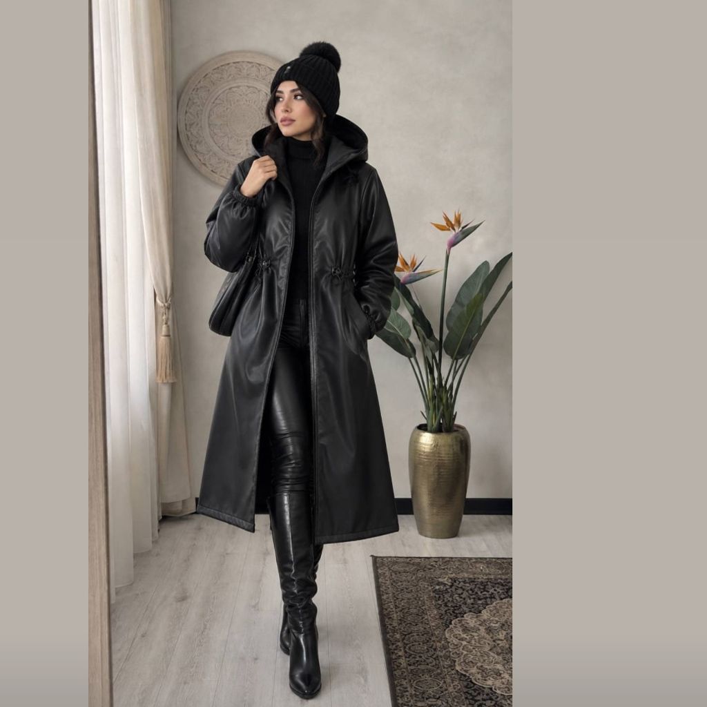 خرید اینترنتی کت چرم زنانه طرح بلند