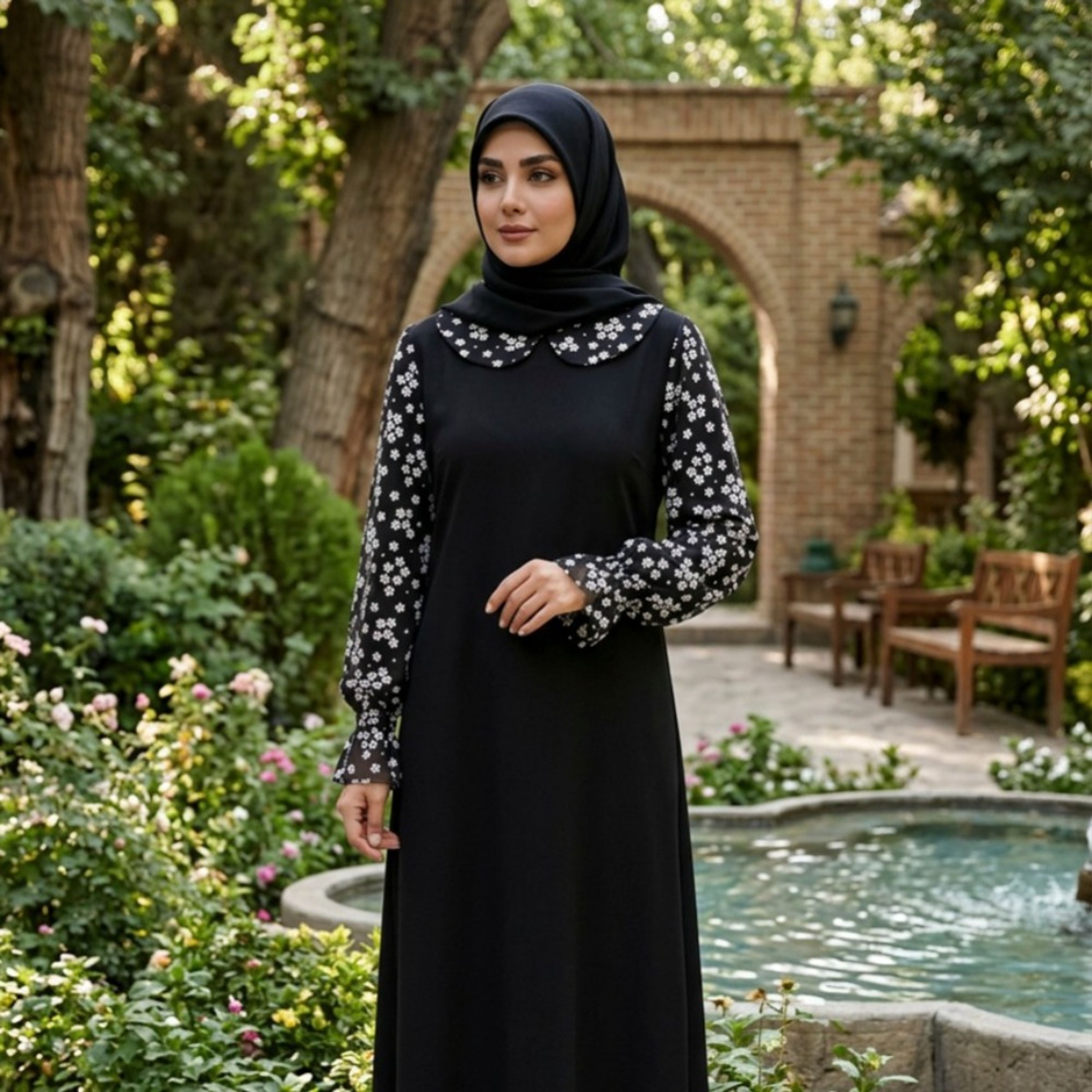 خرید آنلاین عبای گل گلی مدل شکوفه مشکی