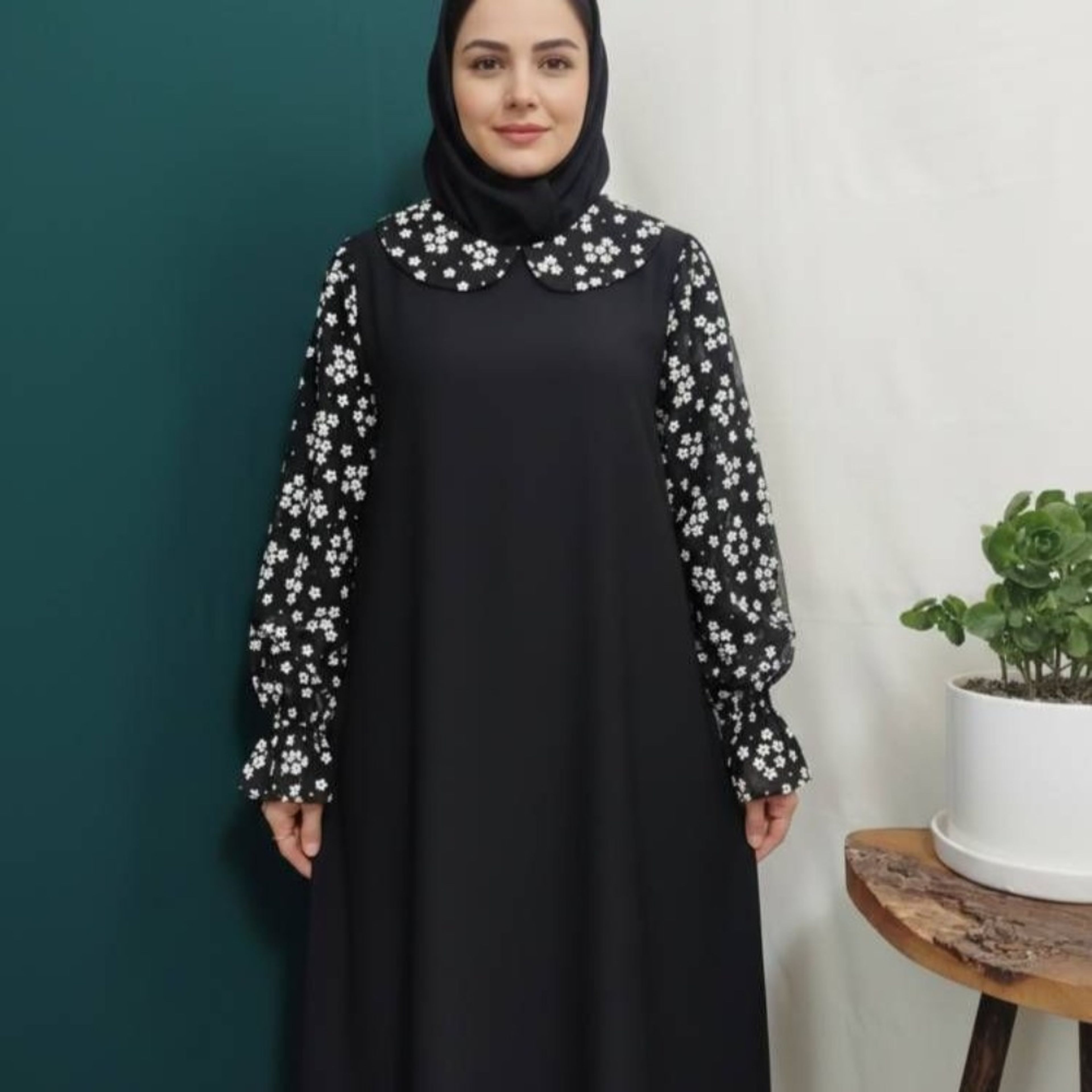 فروش اینترنتی عبای گل گلی مدل شکوفه مشکی