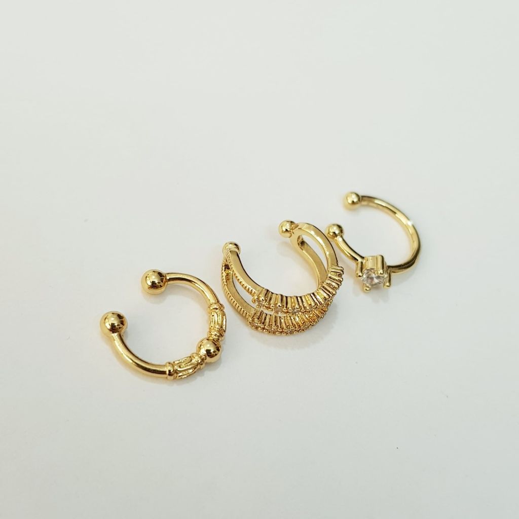خرید آنلاین پک سه عددی گوشواره ایرکاف با آبکاری طلا ، بدون نیاز به سوراخ کردن گوش