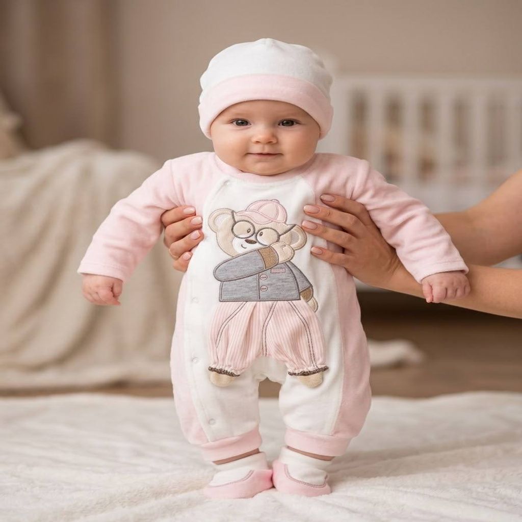 خرید اینترنتی قیمت سرهمی نوزادی مخمل اسپرت  خرس عینکی 11695