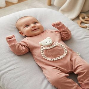 خرید اینترنتی قیمت سرهمی نوزادی دخترانه طرح خرسی عروسکی 11605