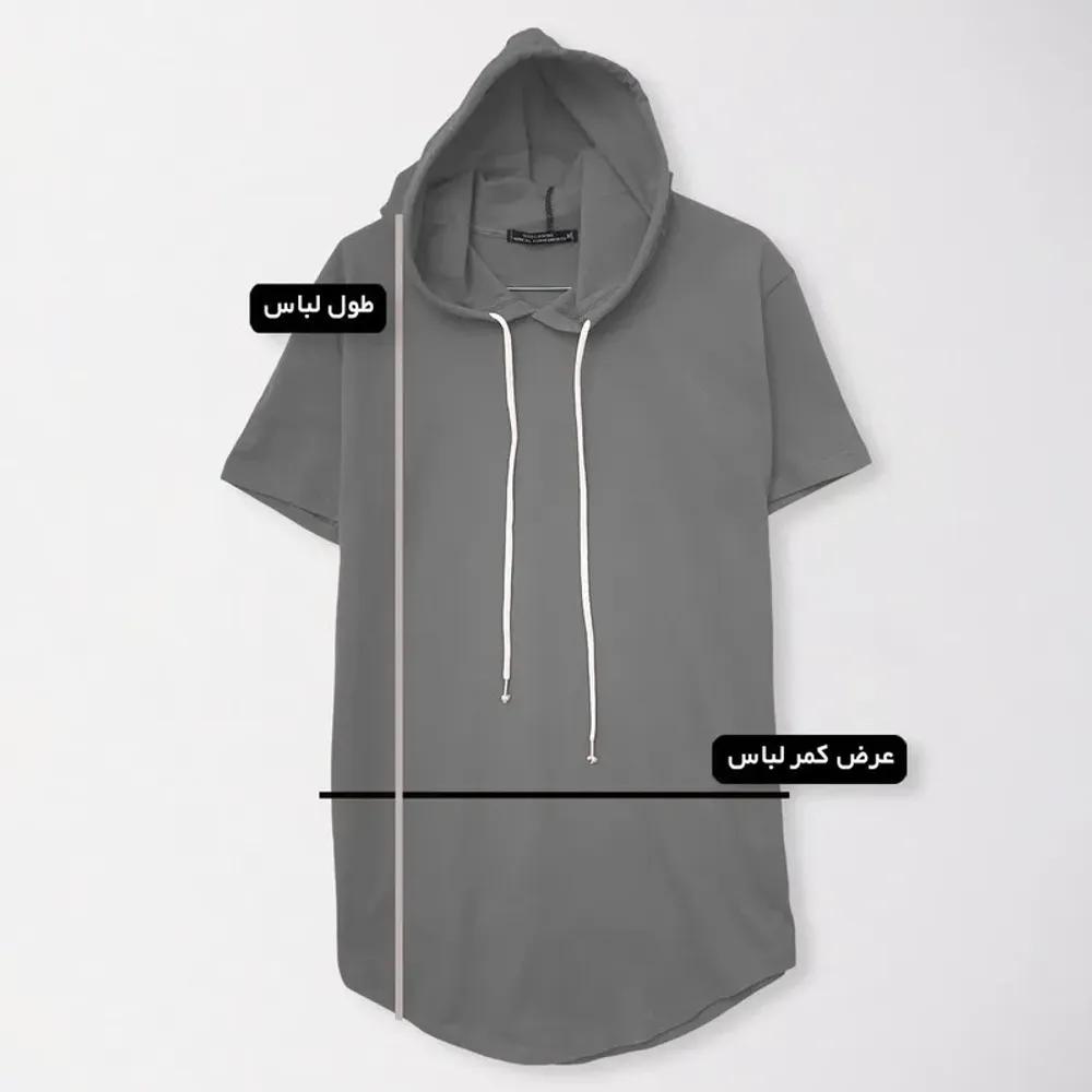 خرید اینترنتی قیمت تیشرت کلاه دار مردانه مدل 001051 سرمه ای ساده نخ آستین کوتاه یقه گرد