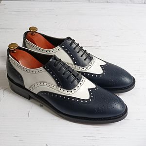 خرید آنلاین کفش مردانه مجلسی چرم طبیعی دستدوز مدل نیلسون سرمه ای سفید