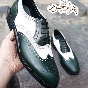 کفش مردانه مجلسی چرم طبیعی دستدوز مدل نیلسون یشمی سفید