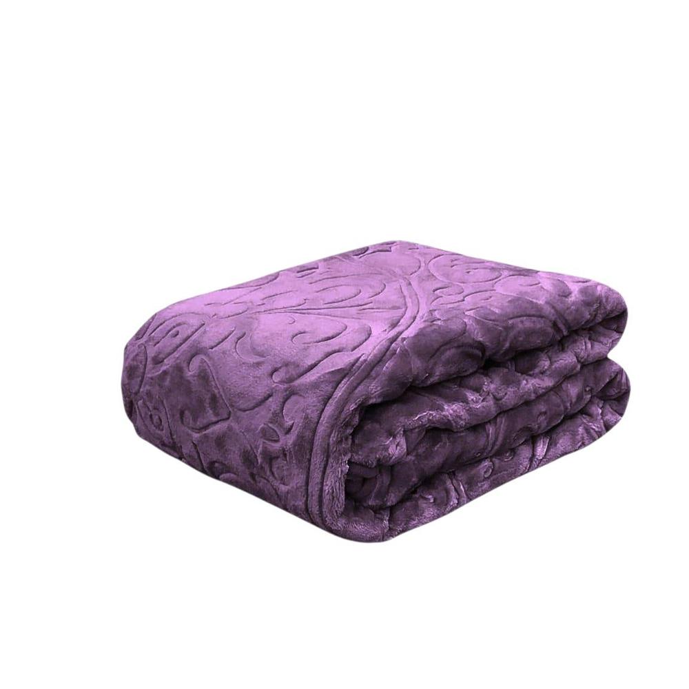 خرید اینترنتی قیمت پتو گلبافت اصل یک نفره طرح برجسته سایز 220160 رنگ بادمجانی
