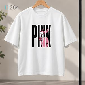 تیشرت اورسایز سفید طرح پلنگ صورتی
