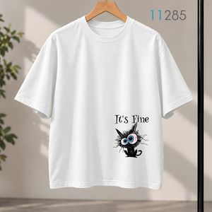 تیشرت اورسایز سفید طرح گربه فانتزی It's Fine