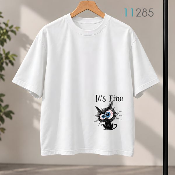 تیشرت اورسایز سفید طرح گربه فانتزی It's Fine