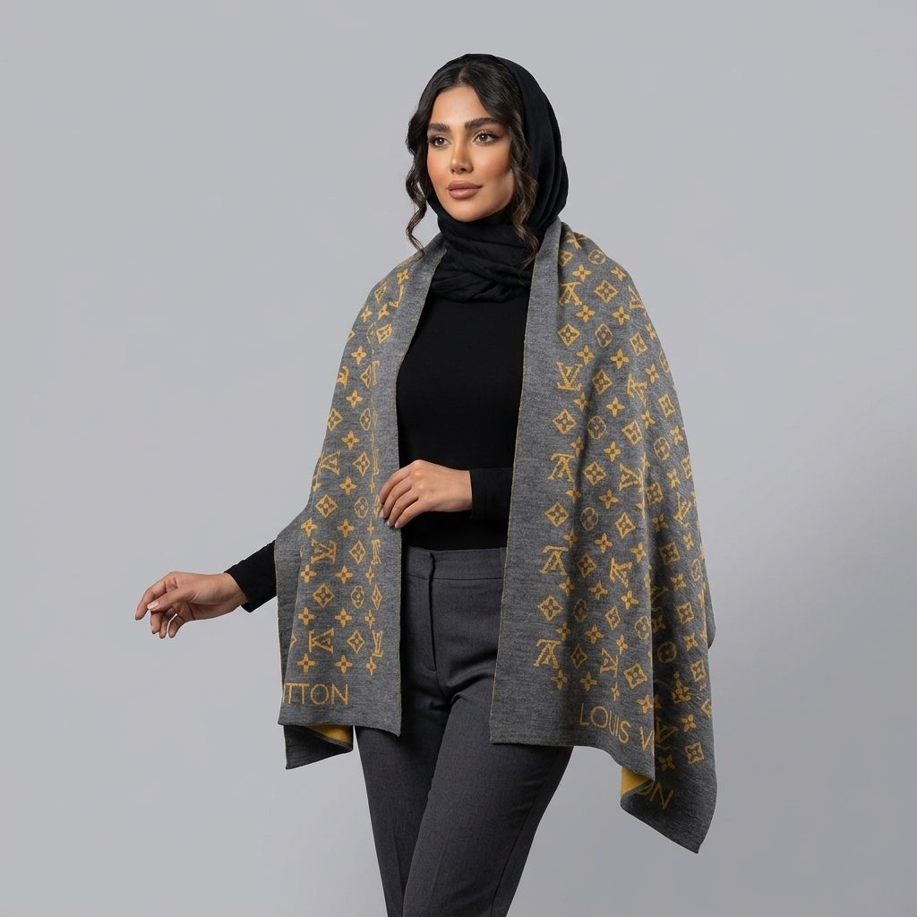 خرید اینترنتی قیمت شال بافت رودوشی زنانه مستر کوالتی طرح لویی ویتون