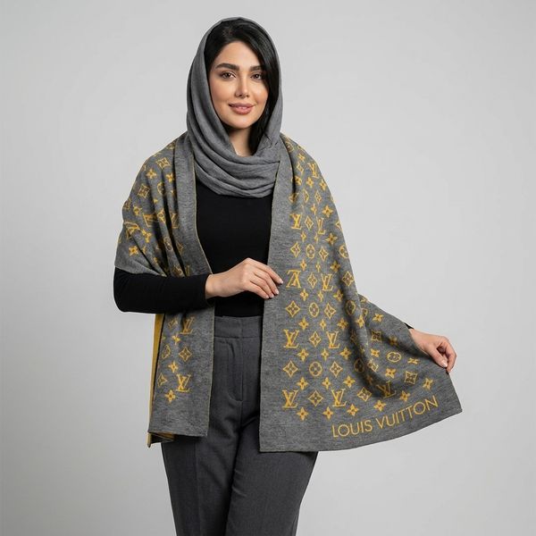 شال بافت رودوشی زنانه مستر کوالتی طرح لویی ویتون