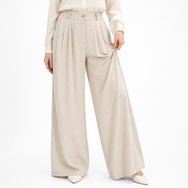 شلوار زنانه فول بگ کرپ ریزشی نگین دار