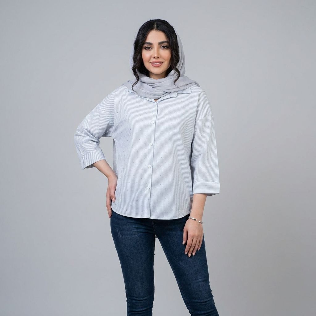 خرید اینترنتی قیمت شومیز زنانه راه راه نگین دار