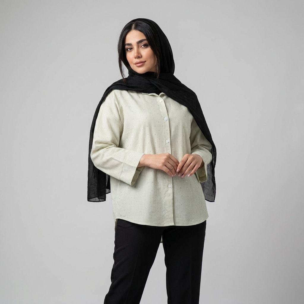 خرید اینترنتی قیمت شومیز زنانه راه راه نگین دار