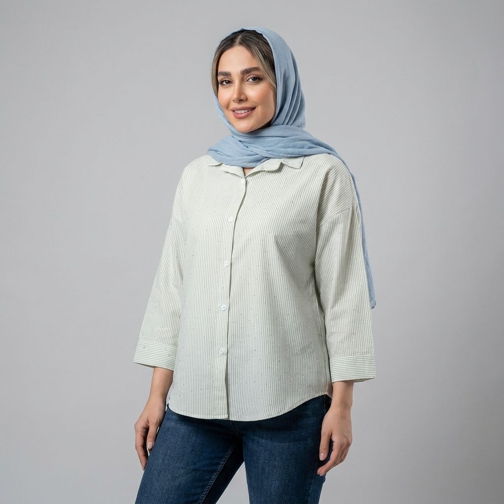 خرید اینترنتی قیمت شومیز زنانه راه راه نگین دار