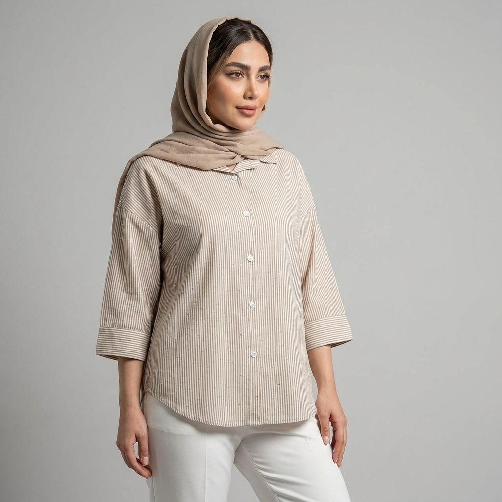 خرید اینترنتی قیمت شومیز زنانه راه راه نگین دار